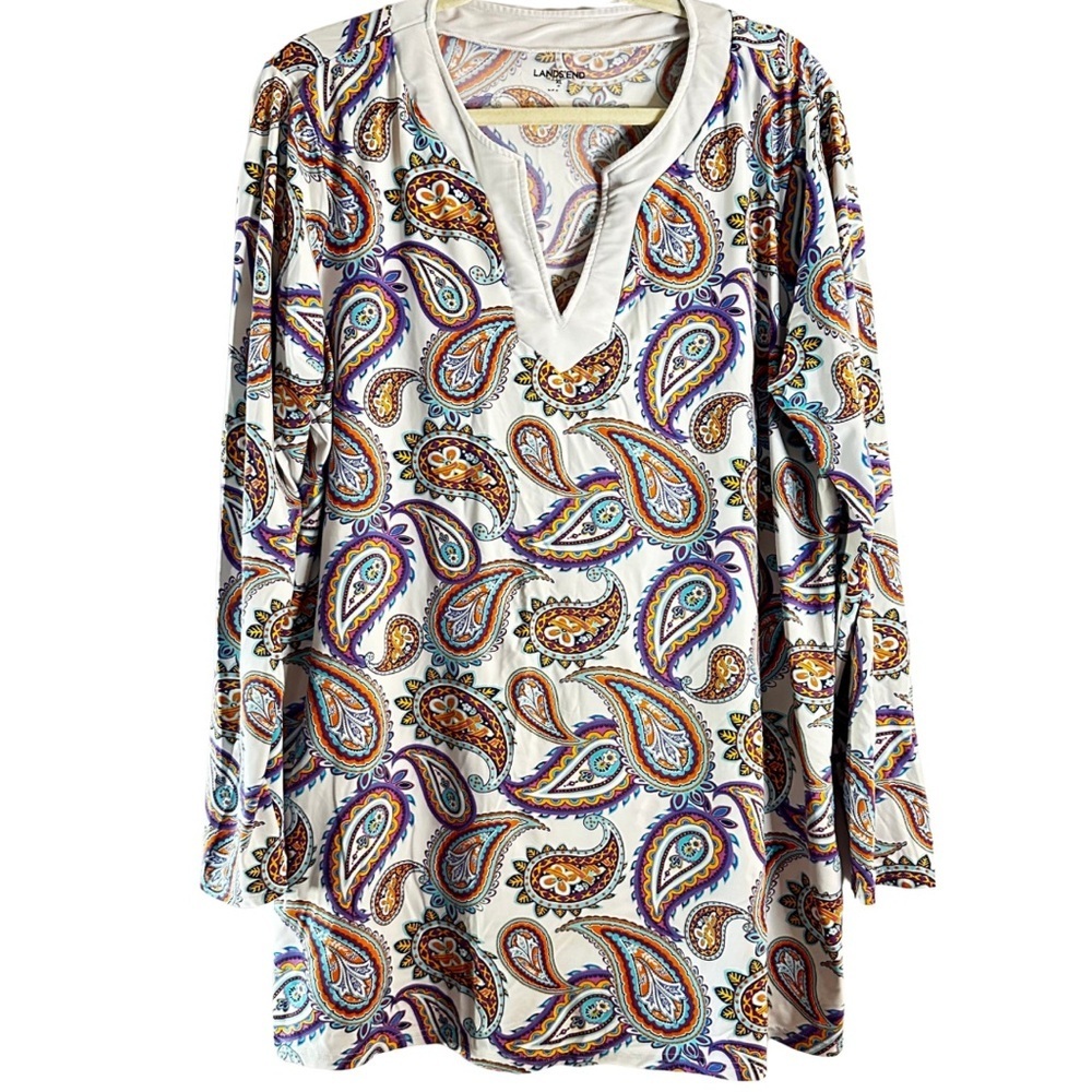 Lands’ End Paisley Print Long Sleeve‎ Tunic Top XL (18) Multicolor